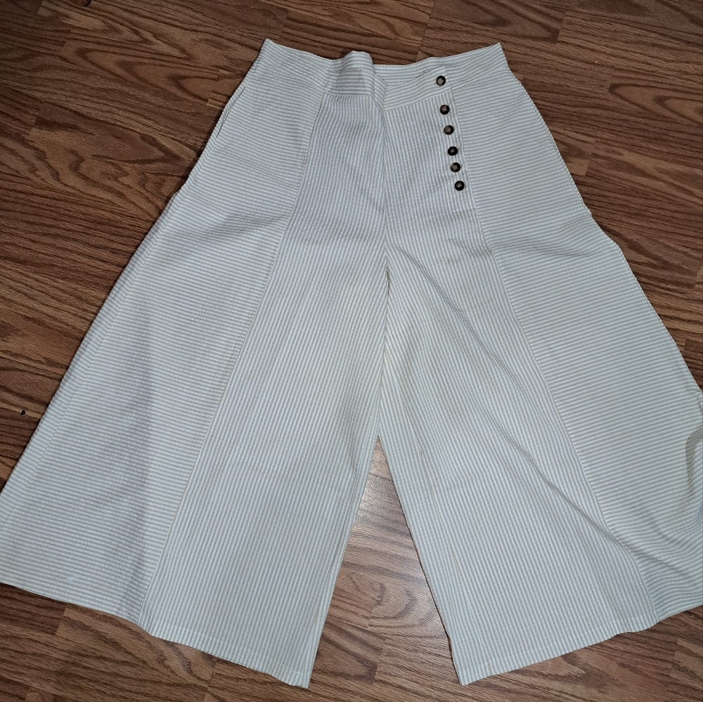 Striped Cream Wide-Leg Pants